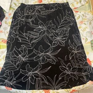 Chicos Black and White Floral Midi Skirt